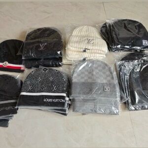 Louis Vuitton Beanie Hat Lot - Black, Gray, Cream. Hoodies are different price